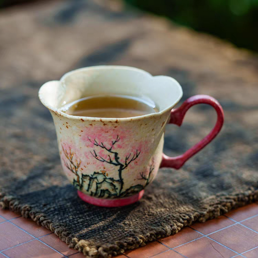 Cherry Blossom Landscape Ceramic Tea Cup