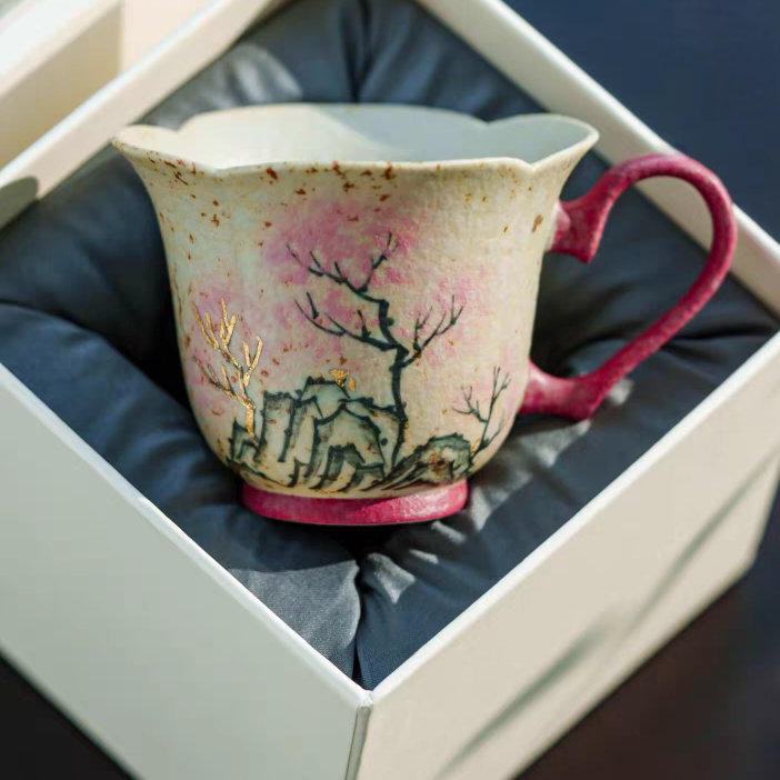 Cherry Blossom Landscape Ceramic Tea Cup