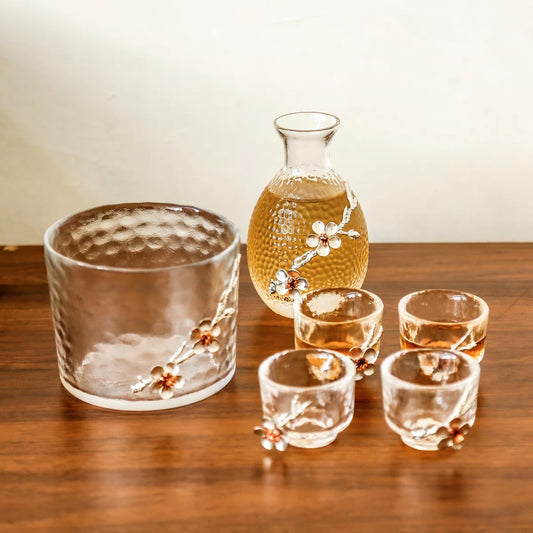 Plum Blossom Glass Sake Set