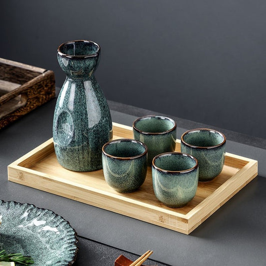 Sake Bottle and Cup Set [Green Mist]