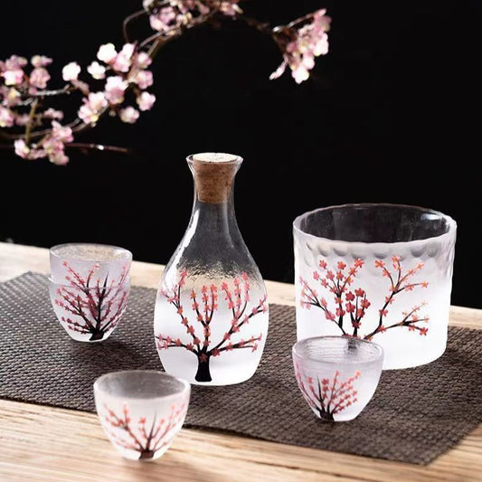 Cherry Blossom Glass Sake Set
