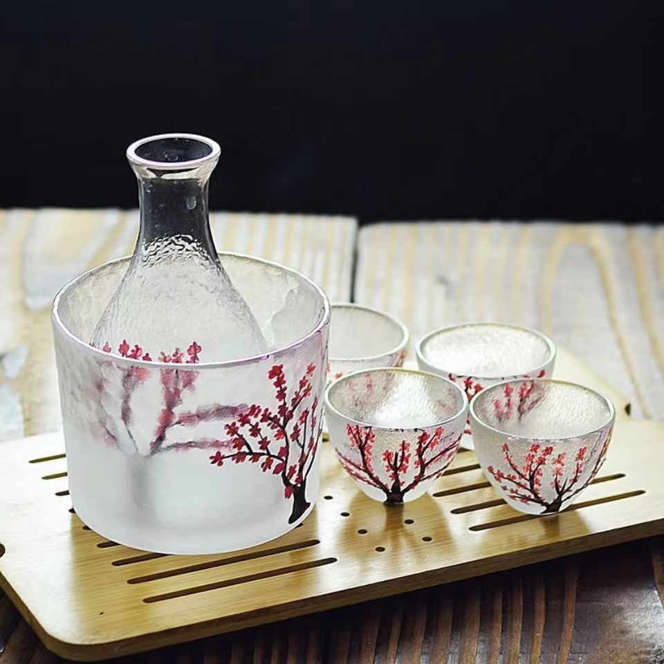 Cherry Blossom Glass Sake Set