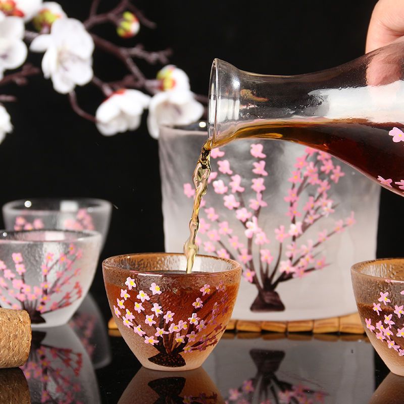 Cherry Blossom Glass Sake Set