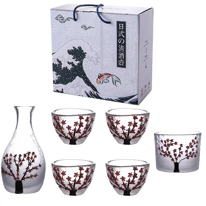 Cherry Blossom Glass Sake Set