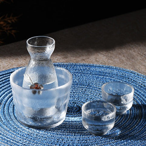 Plum Blossom Glass Sake Set, Japanese Wine & Whisky