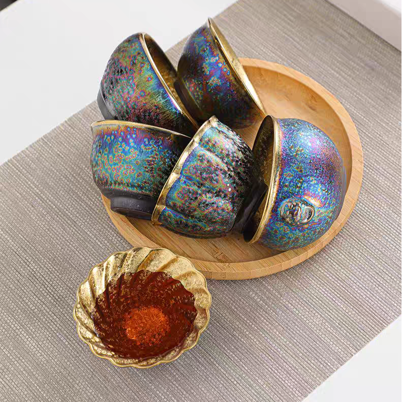 Kiln Change Rainbow Glaze Kung Fu Tea Cup 6 Piece Set