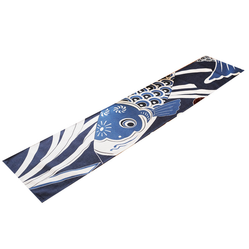Japanese Blue Carp Koi Fish Streamer Table Runner