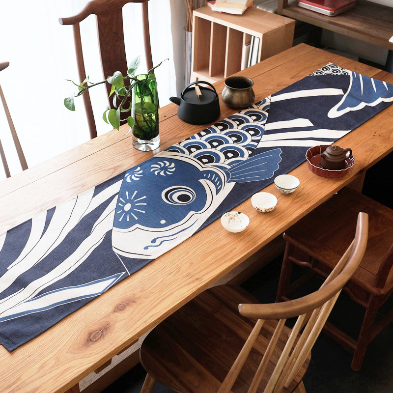 Japanese Blue Carp Koi Fish Streamer Table Runner – Sake Oni