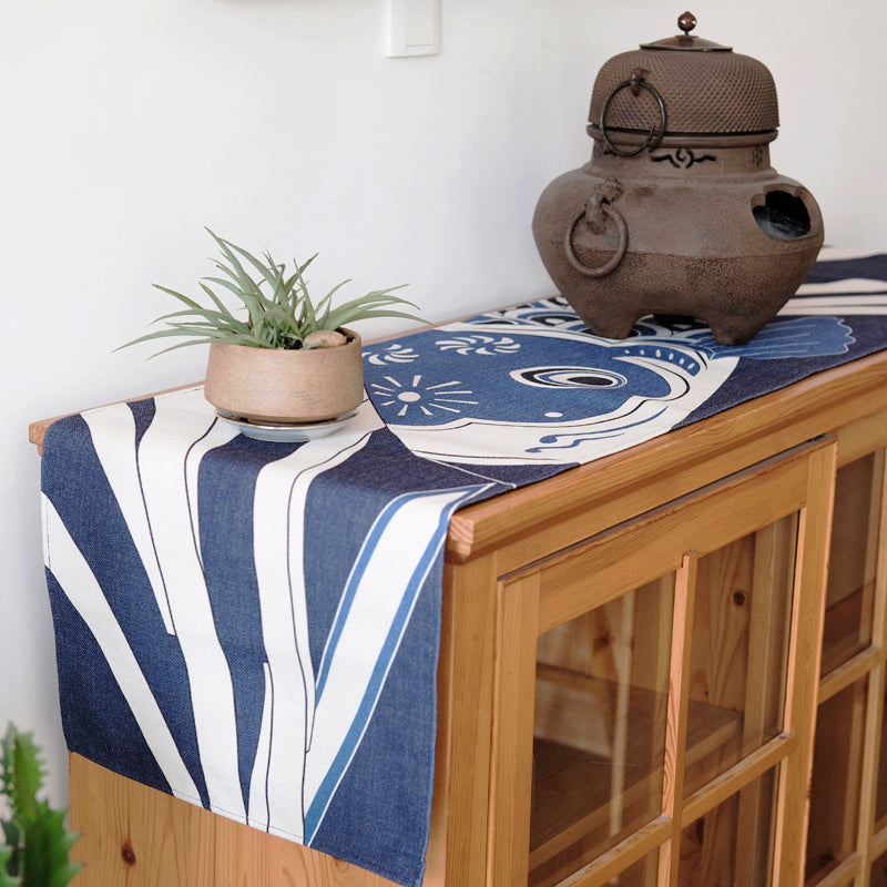 Japanese Blue Carp Koi Fish Streamer Table Runner