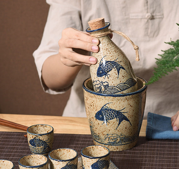 Sake Bottle and Cup Set [Koi] – Sake Oni