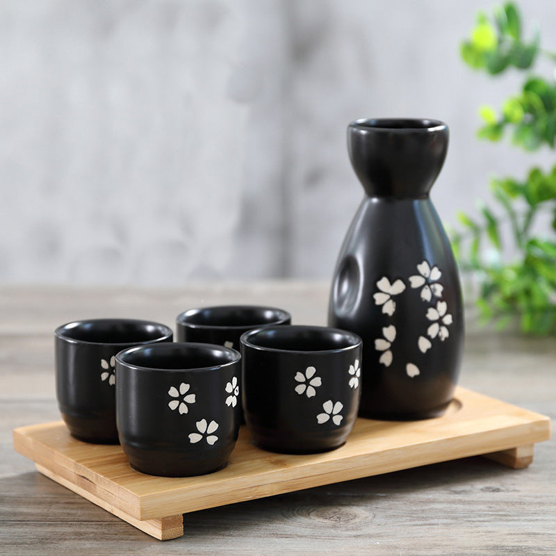 5 Piece Black Sakura Sake Set
