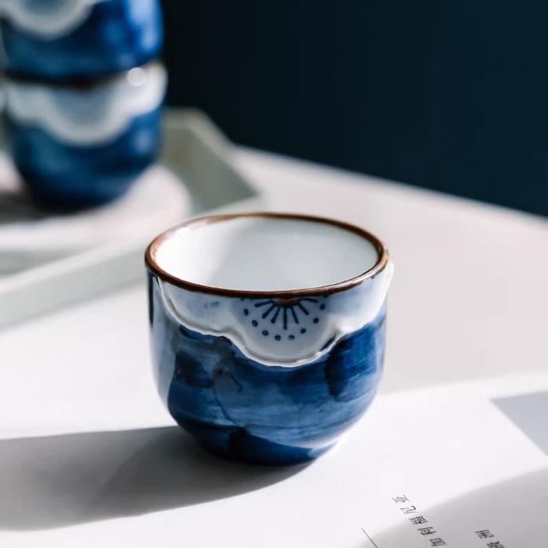 5 Piece Blue Sakura Sake Set