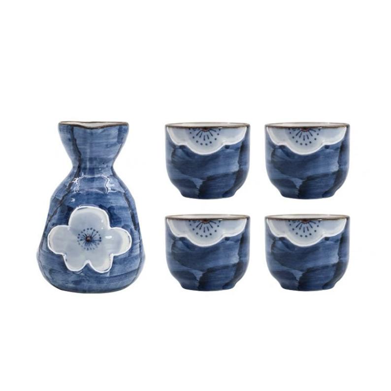5 Piece Blue Sakura Sake Set