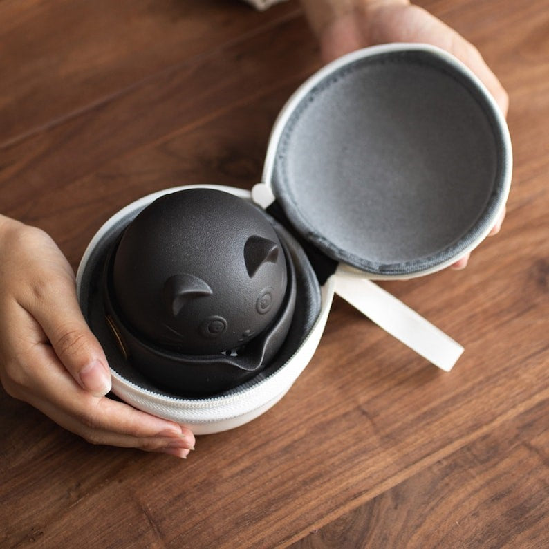 Ceramic Cat Travel Tea Set