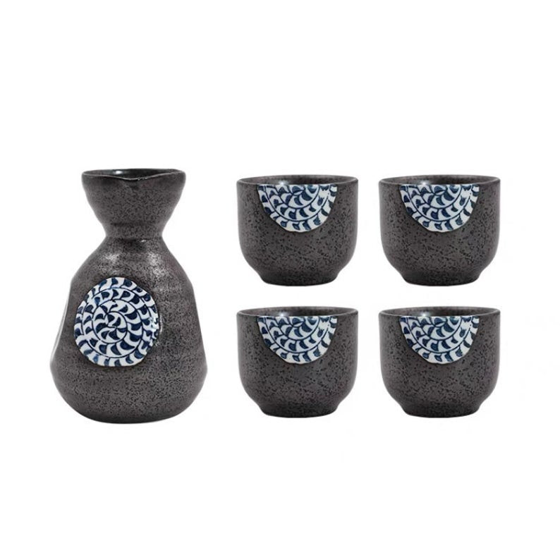 5 Piece Scroll Grass Sake Set