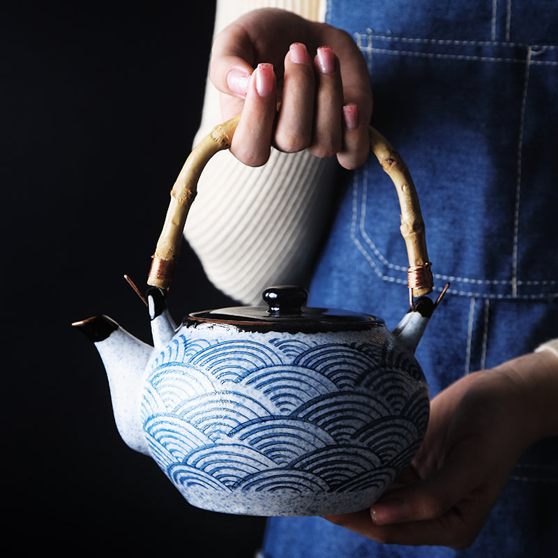 Top Handle Seigaiha Porcelain Teapot