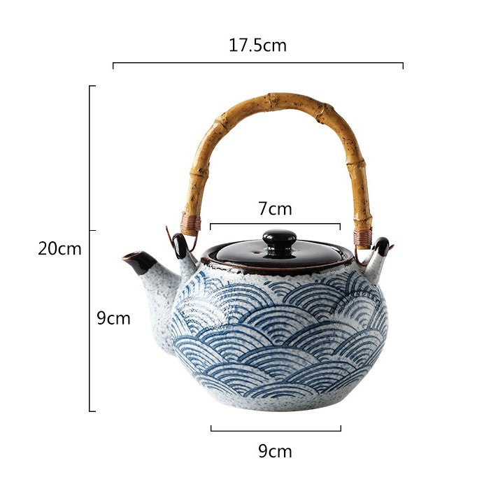 Top Handle Seigaiha Porcelain Teapot