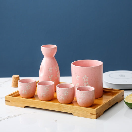 Sake Bottle and Cup Set [Pink Sakura]