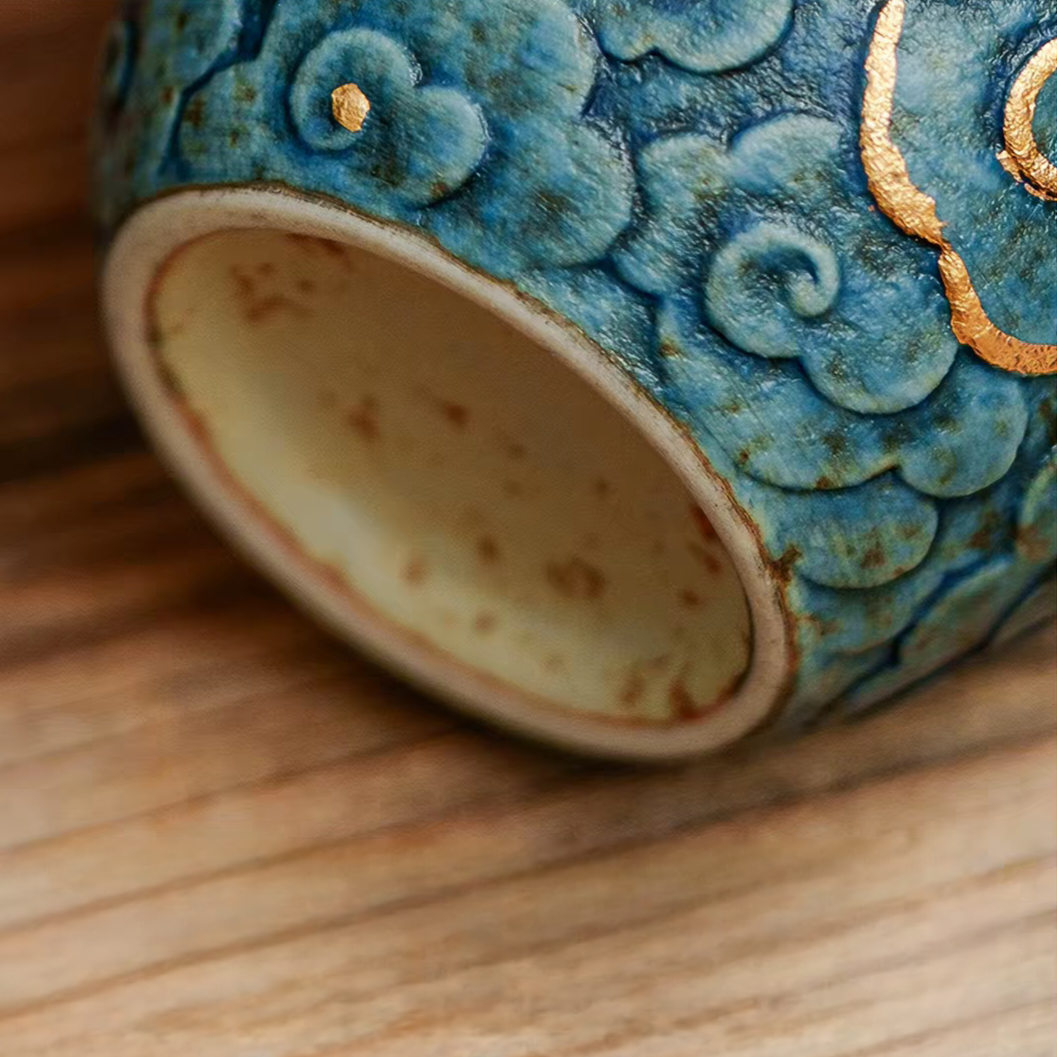 Blue Nimbus Seigaiha Ceramic Tea Cup