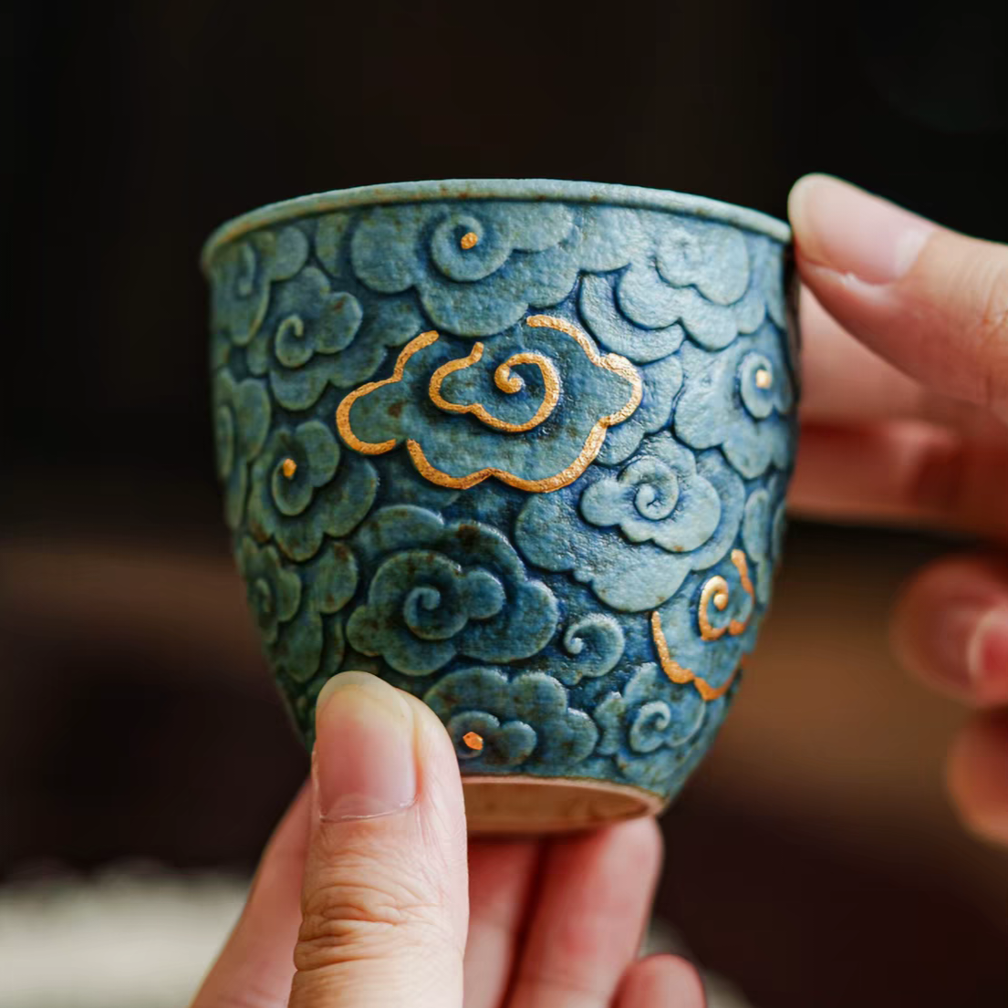 Blue Nimbus Seigaiha Ceramic Tea Cup
