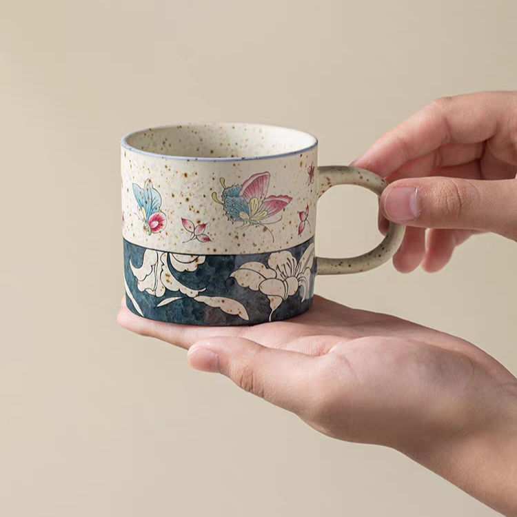 Butterfly & Floral Ceramic Coffee Cup and Saucer Set