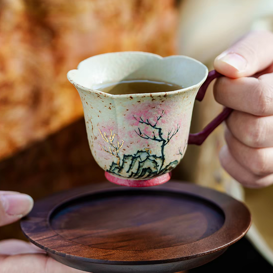 Cherry Blossom Landscape Ceramic Tea Cup