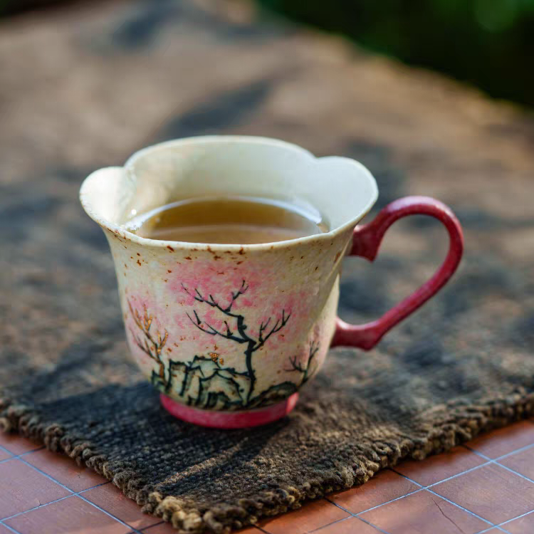 Cherry Blossom Landscape Ceramic Tea Cup