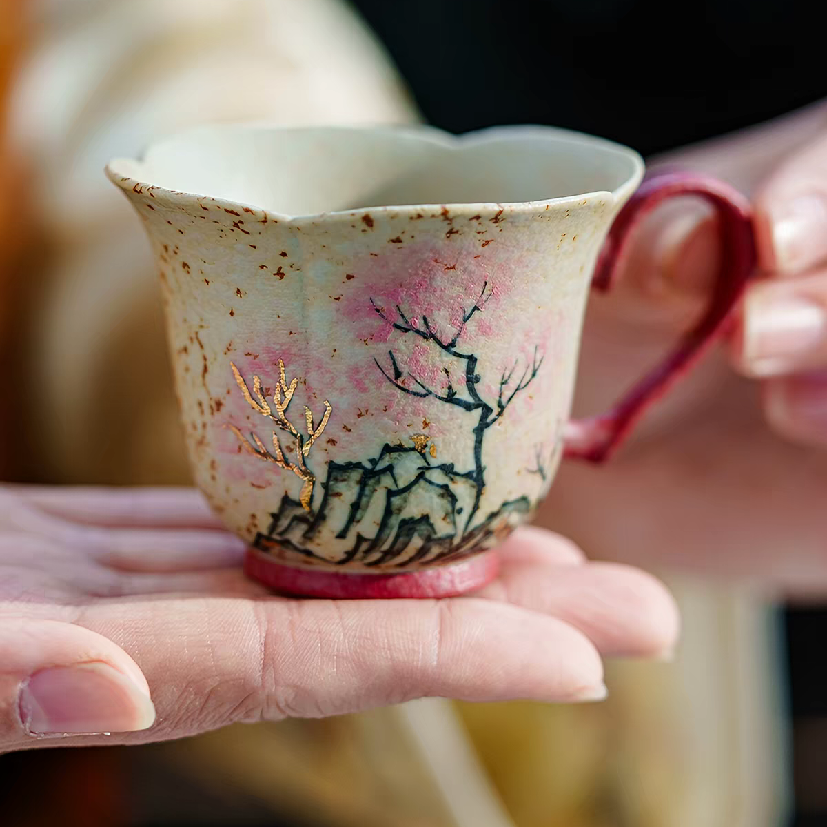 Cherry Blossom Landscape Ceramic Tea Cup