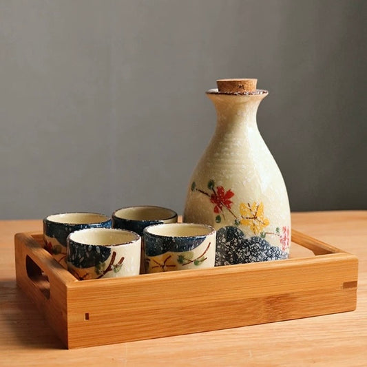 Sake Bottle and Cup Set [Snow Sakura]