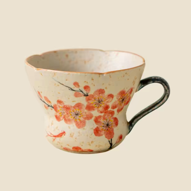 Hand-painted Plum Blossom 2-Piece Teacup Set