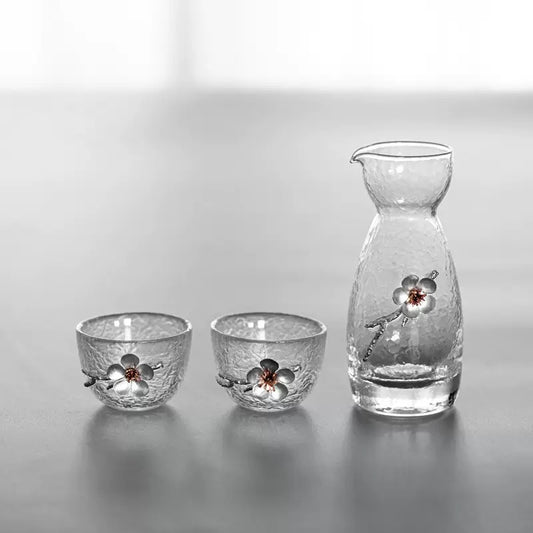 Plum Blossom Glass Sake Set