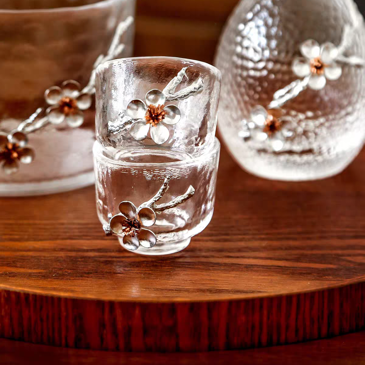 Plum Blossom Glass Sake Set