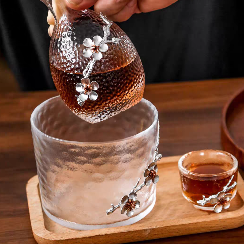 Plum Blossom Glass Sake Set