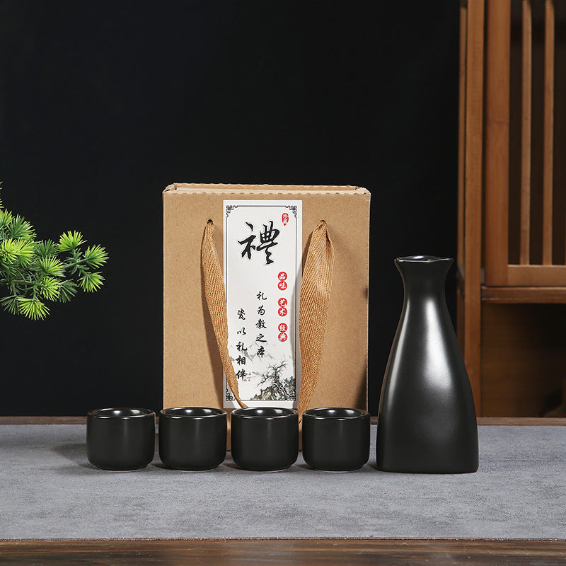 Black Ceramic Sake Bottle and Cup Set | Sake Oni Japanese Drinkware Shop