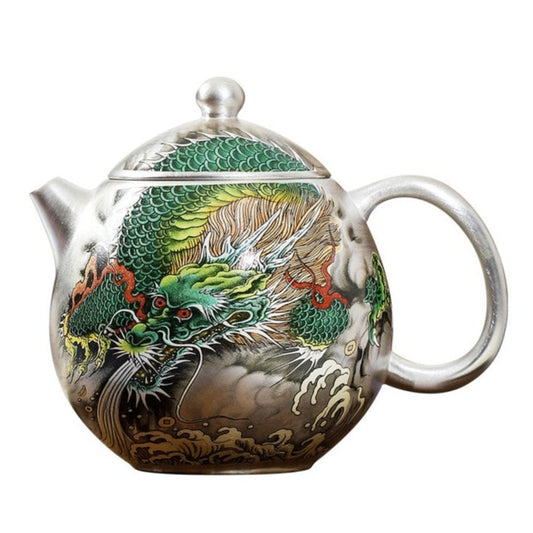 Silver Gilded Azure Dragon Ceramic Teapot