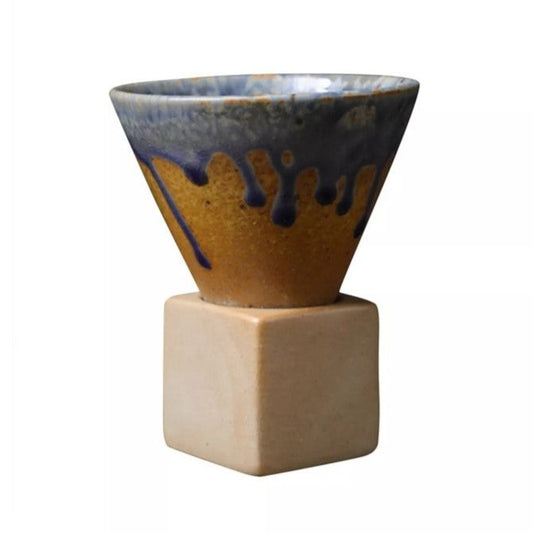 Reverse Cone Ceramic Coffee Cup [Leaking Blue]