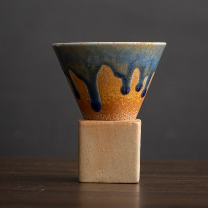 Reverse Pyramid Ceramic Coffee Cup [Leaking Blue]