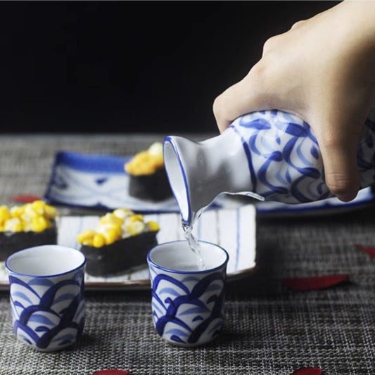 Sake Bottle and Cup Set [Blue Wave]