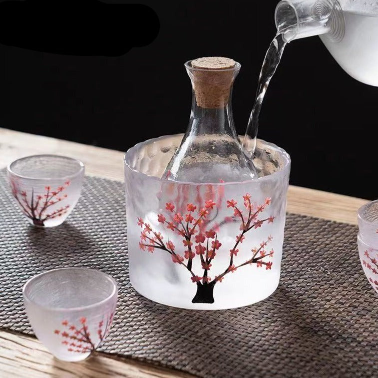 Cherry Blossom Glass Sake Set