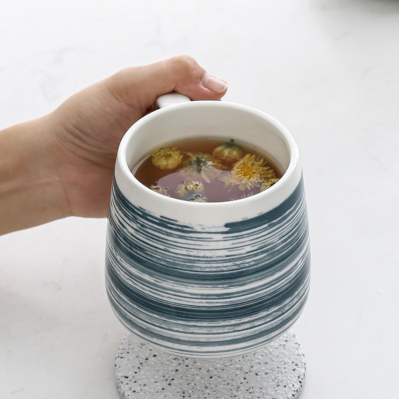 Traditional Japanese Underglaze Coffee Mug [Stripe]