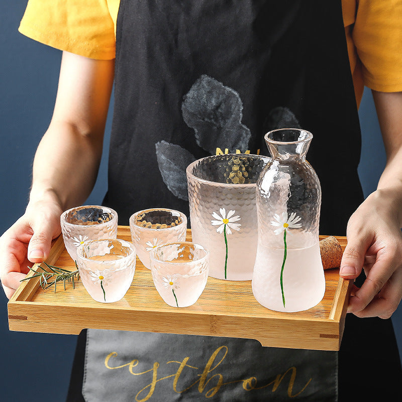 Daisy Blooms Glass Sake Set