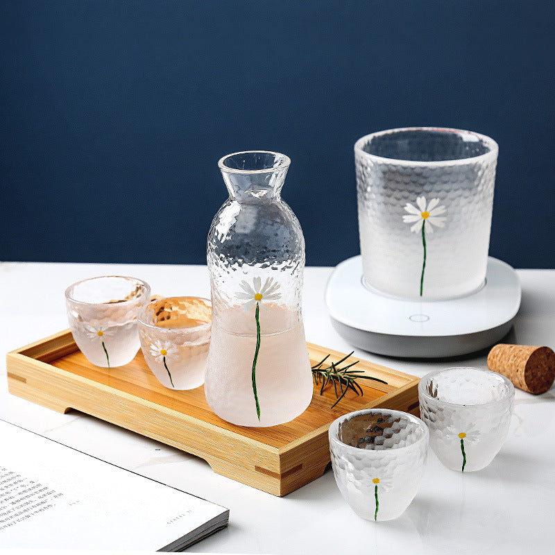 Daisy Blooms Glass Sake Set