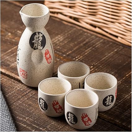 Sake Bottle and Cup Set [Dragon Calligraphy]