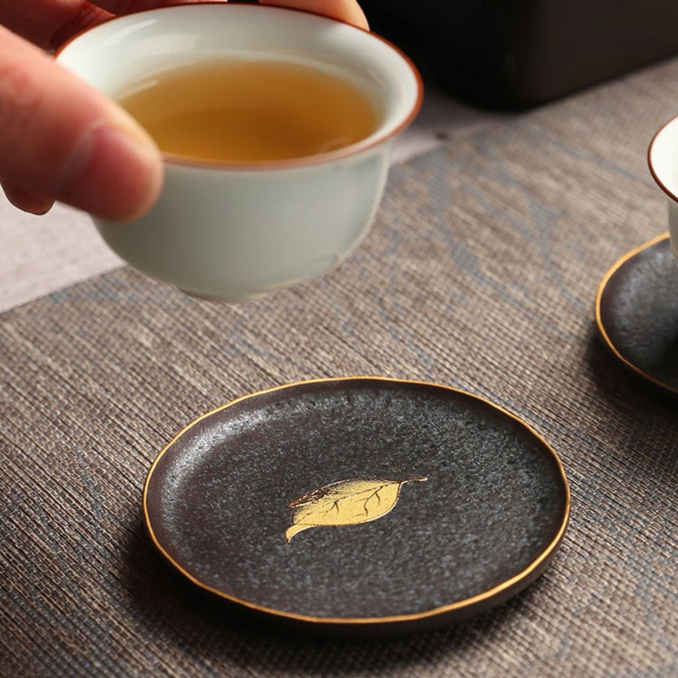 Golden Leaf Ceramic Saucer