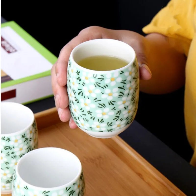 Japanese Floral Yunomi Tea Cup