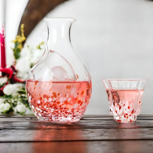 Ice Pocket Pink/Green Spot Glass Sake Set