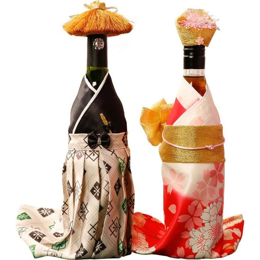 Gift Wrapping Wine Bottle Kimono Cover [Samurai & White Sakura]
