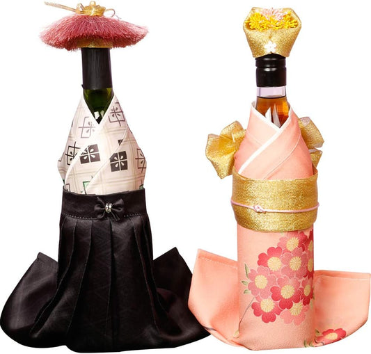 Gift Wrapping Wine Bottle Kimono Cover [Samurai & Pink Sakura]