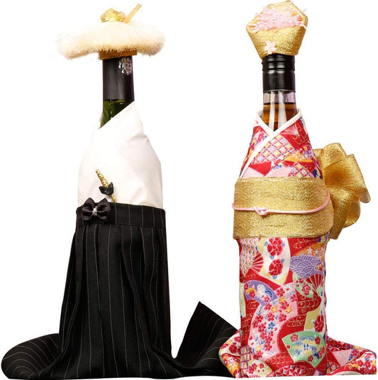 Gift Wrapping Wine Bottle Kimono Cover [Samurai & Red Fan]