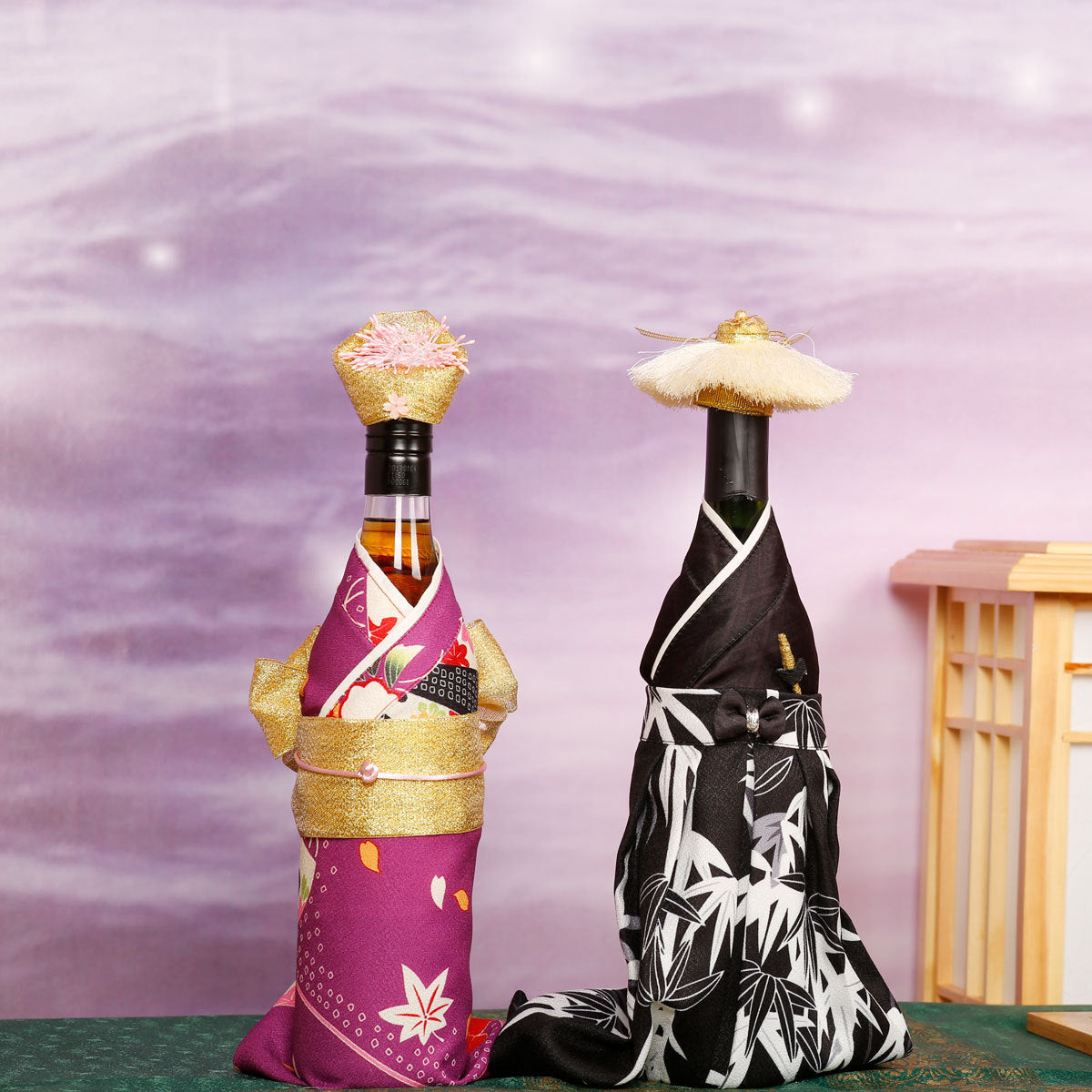 Gift Wrapping Wine Bottle Kimono Cover [Bamboo & Maple]